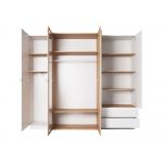 Nowoczesna szafa uchylna 230 cm, czterodrzwiowa z lustrem do sypialni - VITUALO / Biały Mat / Dąb Craft Złoty