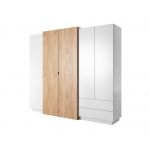 Nowoczesna szafa uchylna 230 cm, czterodrzwiowa z lustrem do sypialni - VITUALO / Biały Mat / Dąb Craft Złoty