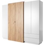 Nowoczesna szafa uchylna 230 cm, czterodrzwiowa z lustrem do sypialni - VITUALO / Biały Mat / Dąb Craft Złoty