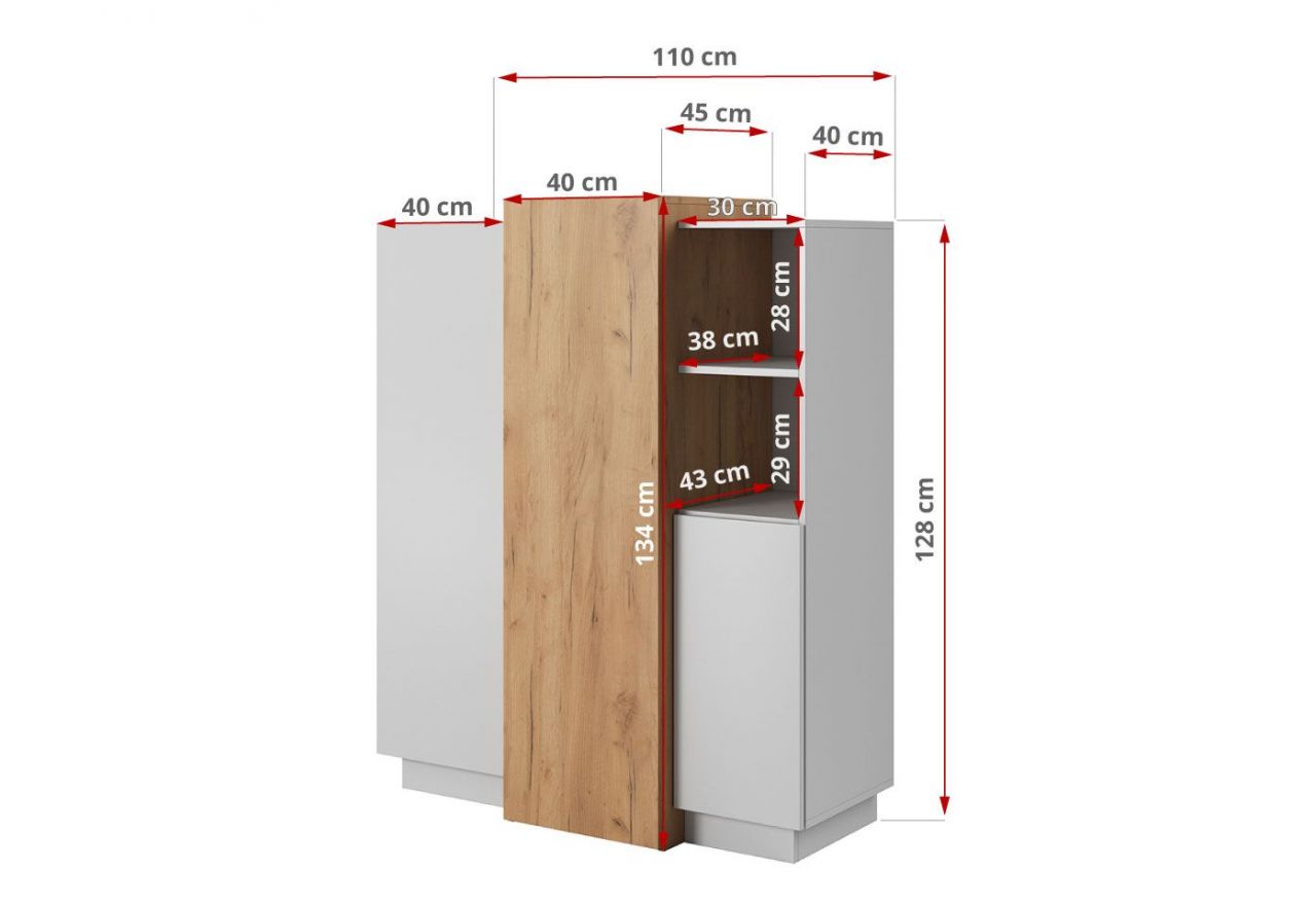 Nowoczesna, trzydrzwiowa komoda do pokoju i salonu - VITUALO / Biały Mat / Dąb Craft Złoty