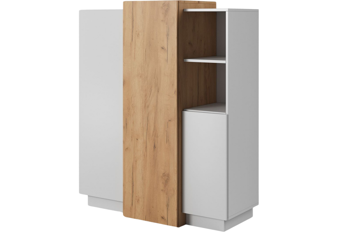 Nowoczesna, trzydrzwiowa komoda do pokoju i salonu - VITUALO / Biały Mat / Dąb Craft Złoty