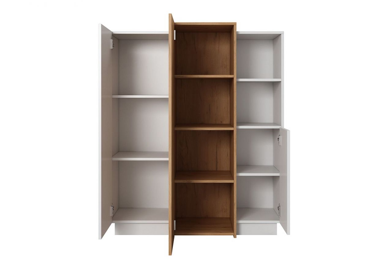 Nowoczesna, trzydrzwiowa komoda do pokoju i salonu - VITUALO / Biały Mat / Dąb Craft Złoty