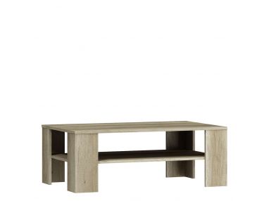 Stolik kawowy drewniany, prostokątny do salonu, z dodatkową półką - JAZMIN Country Szary / Jaśmin połysk