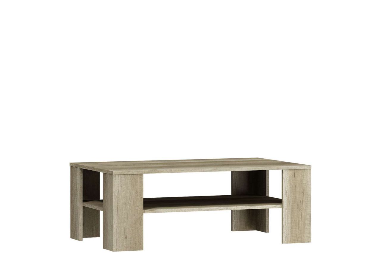 Stolik kawowy drewniany, prostokątny do salonu, z dodatkową półką - JAZMIN Country Szary / Jaśmin połysk