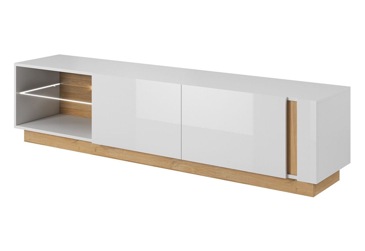 Duża szafka RTV 187 cm, stojąca w nowoczesnym stylu z opcją LED - ARDANO / Biały Mat / Biały Połysk / Dąb Grandson
