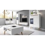 Szafa 80 cm biały połysk z szufladami do salonu, garderoba w skandynawskim stylu - LEIDA Biały połysk / Dąb Riviera