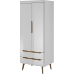 Szafa 80 cm biały połysk z szufladami do salonu, garderoba w skandynawskim stylu - LEIDA Biały połysk / Dąb Riviera