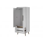 Szafa 80 cm biały połysk z szufladami do salonu, garderoba w skandynawskim stylu - LEIDA Biały połysk / Dąb Riviera