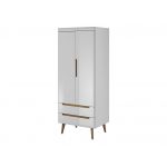 Szafa 80 cm biały połysk z szufladami do salonu, garderoba w skandynawskim stylu - LEIDA Biały połysk / Dąb Riviera