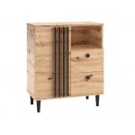 Stylowa komoda 80 cm na wysokich nogach do salonu i pokoju - LIMOS / Dąb Artisan / Czarny