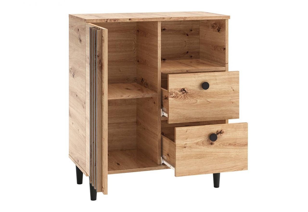 Stylowa komoda 80 cm na wysokich nogach do salonu i pokoju - LIMOS / Dąb Artisan / Czarny