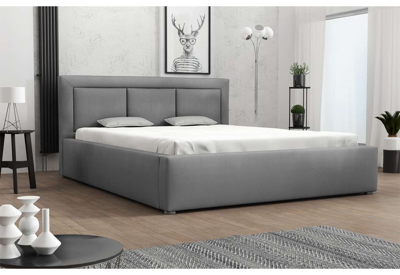 Tapicerowane łóżko z przeszywanym wezgłowiem do sypialni - MADERA