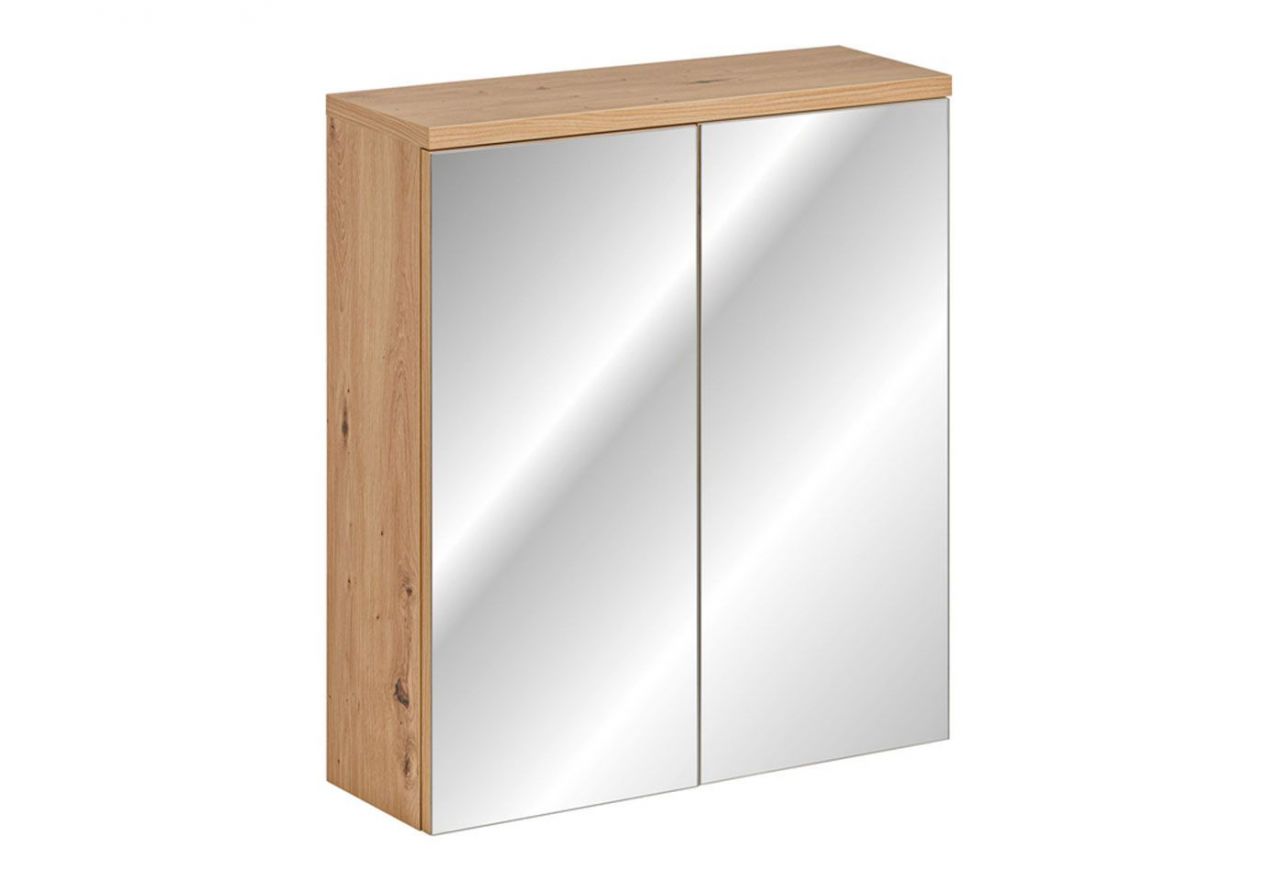 Praktyczna szafka 60 cm z lustrem na froncie, wisząca do łazienki - SADLE / Dąb Artisan / Lustro