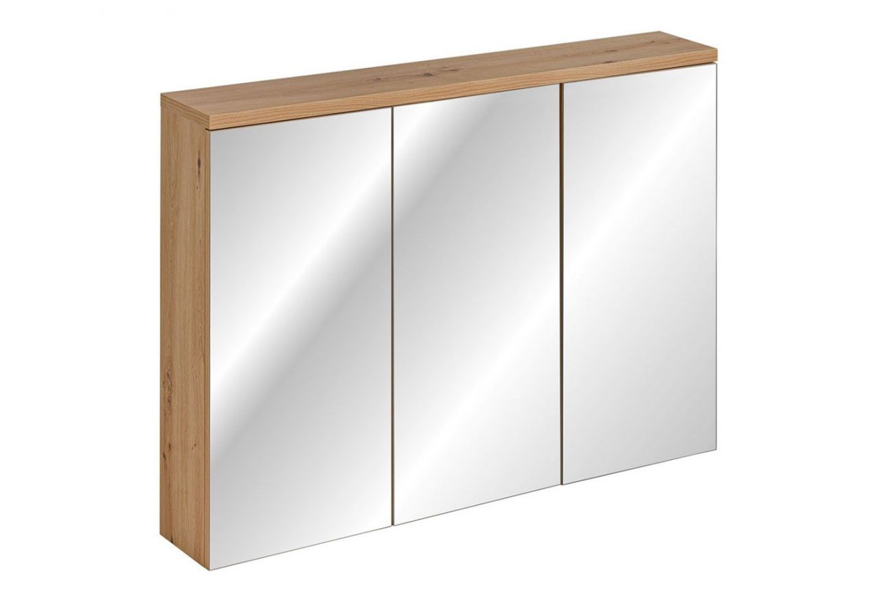 Elegancka wisząca szafka łazienkowa 90 cm z lustrem na frontach - SADLE / Dąb Artisan / Lustro