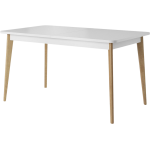 Biały stół rozkładany do salonu, do 8 osób, drewniane nogi w stylu skandynawskim - PETTINO Biały / Dąb Riviera