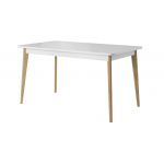 Biały stół rozkładany do salonu, do 8 osób, drewniane nogi w stylu skandynawskim - PETTINO Biały / Dąb Riviera