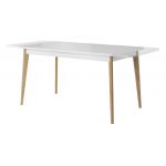 Biały stół rozkładany do salonu, do 8 osób, drewniane nogi w stylu skandynawskim - PETTINO Biały / Dąb Riviera