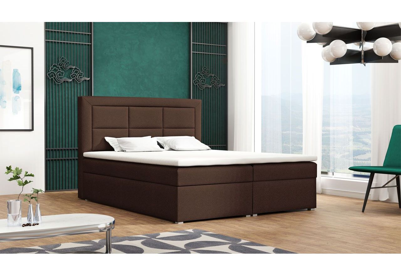 Łóżko kontynentalne w nowoczesnym stylu z przeszywanym wezgłowiem - CLEO BOX