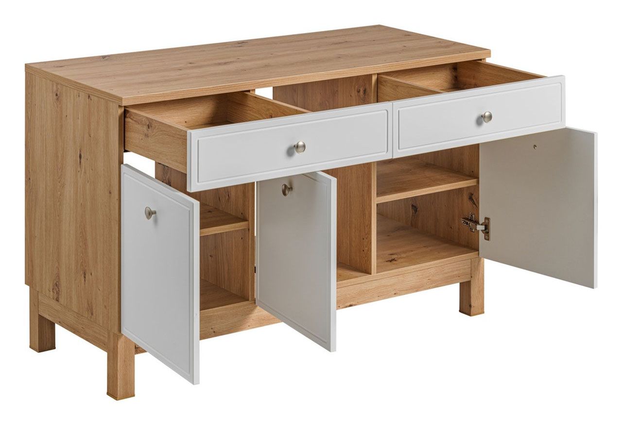 Szafka łazienkowa 120 cm stojąca pod umywalkę w klasycznym stylu - SADLE / Dąb Artisan / Biały Mat