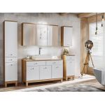 Szafka łazienkowa 120 cm stojąca pod umywalkę w klasycznym stylu - SADLE / Dąb Artisan / Biały Mat