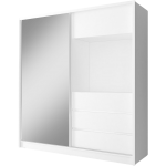 Szafa przesuwna 204 cm z lustrem do sypialni i miejscem na telewizor - TABES Biały mat