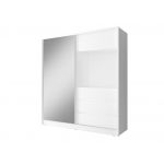 Szafa przesuwna 204 cm z lustrem do sypialni i miejscem na telewizor - TABES Biały mat