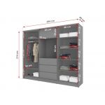 Duża szafa przesuwna do sypialni z wnęką na telewizor i lustrami na frontach - TABES Grafit mat