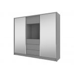 Duża szafa przesuwna do sypialni z wnęką na telewizor i lustrami na frontach - TABES Grafit mat