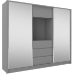 Duża szafa przesuwna do sypialni z wnęką na telewizor i lustrami na frontach - TABES Grafit mat