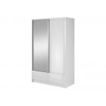 Szafa z lustrem 130 cm, dwudrzwiowa, przesuwna, z szufladami do sypialni - AISHA I Biały połysk / Biały mat