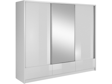 Duża szafa przesuwna do sypialni z lustrem 254 cm, fronty w połysku - AISHA I Biały połysk / Biały mat