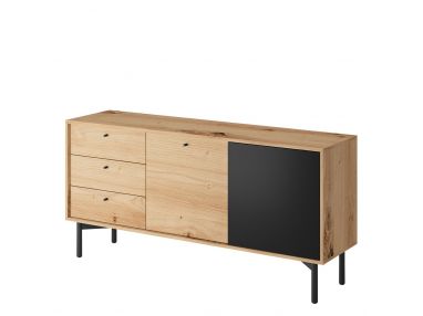 Komoda z szufladami 151 cm do salonu i przedpokoju, drewniane, czarne nogi - FRELITA Dąb Artisan / Czarny perlisty