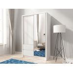Szafa przesuwna z szufladami i lustrem 130 cm do sypialni, przedpokoju - FLORIA Biały mat