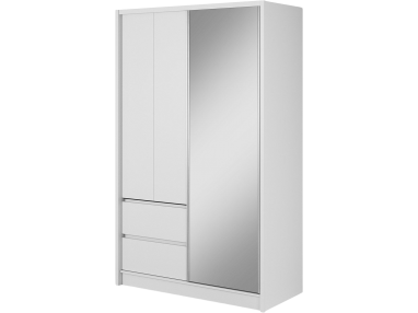 Szafa przesuwna z szufladami i lustrem 130 cm do sypialni, przedpokoju - FLORIA Biały mat