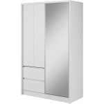 Szafa przesuwna z szufladami i lustrem 130 cm do sypialni, przedpokoju - FLORIA Biały mat