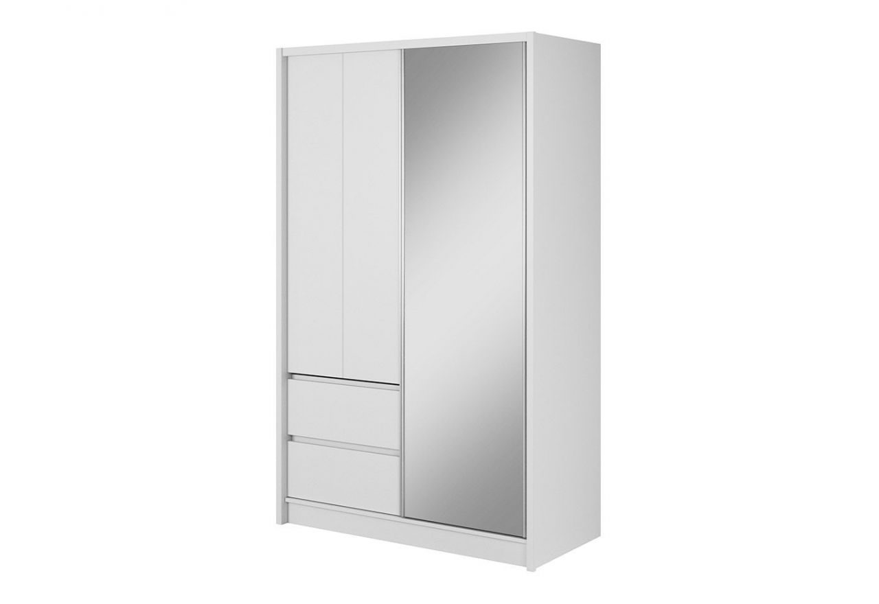 Szafa przesuwna z szufladami i lustrem 130 cm do sypialni, przedpokoju - FLORIA Biały mat