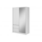 Szafa przesuwna z szufladami i lustrem 130 cm do sypialni, przedpokoju - FLORIA Biały mat