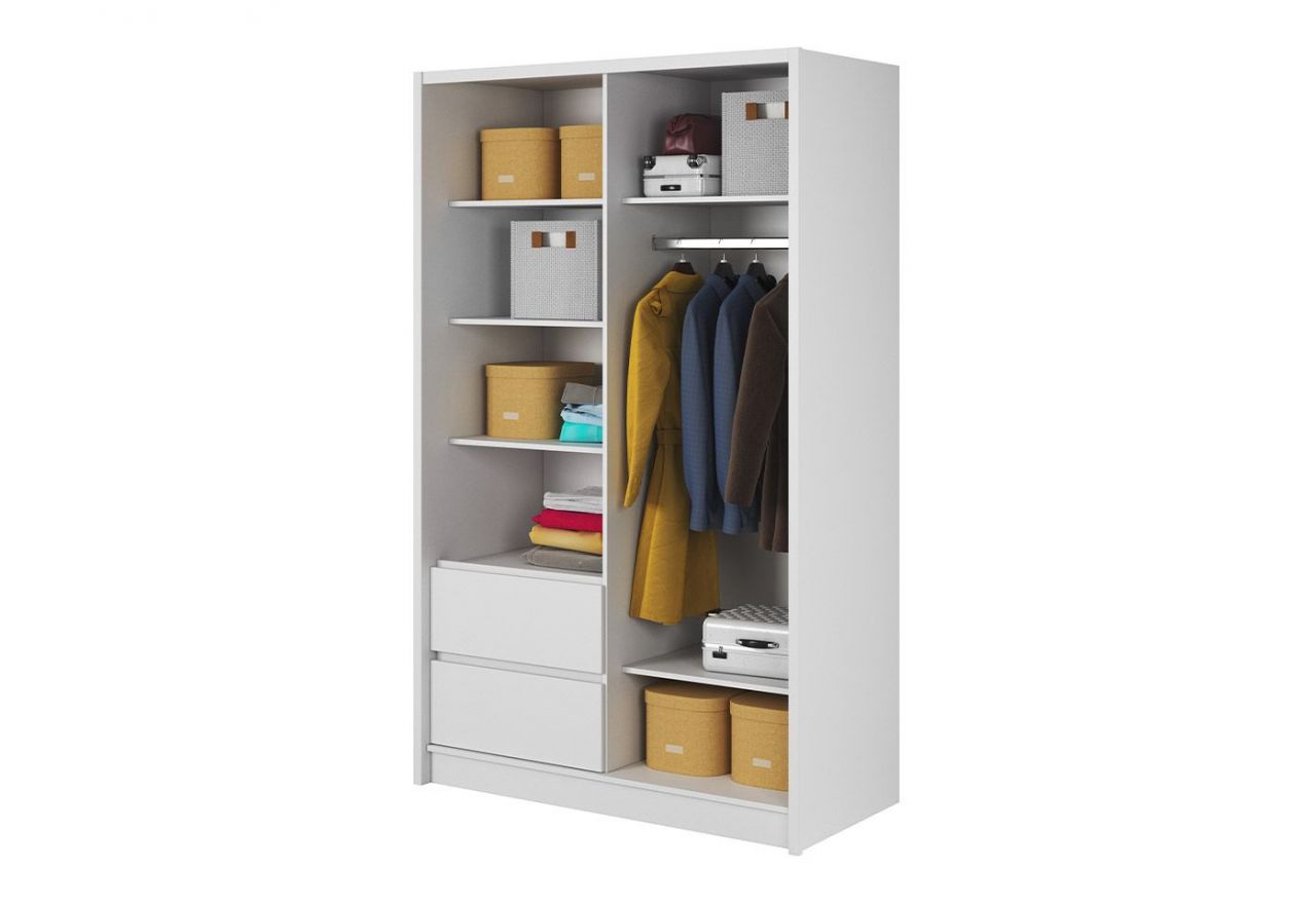 Szafa przesuwna z szufladami i lustrem 130 cm do sypialni, przedpokoju - FLORIA Biały mat