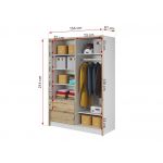 Szafa do sypialni przesuwna 150 cm z lustrem i szufladami, garderoba do przedpokoju - FLORIA Biały mat / Dąb Artisan