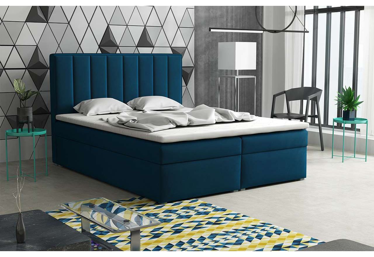 Stylowe łóżko kontynentalne do sypialni z pojemnikiem i materacem - IBIS BOX