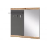 Wieszak, górny panel garderoby na ubranie, do przedpokoju, z półką i lustrem - ARKINA Dąb Evoke / Grafit mat