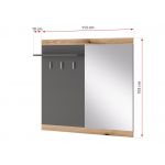 Wieszak, górny panel garderoby na ubranie, do przedpokoju, z półką i lustrem - ARKINA Dąb Evoke / Grafit mat