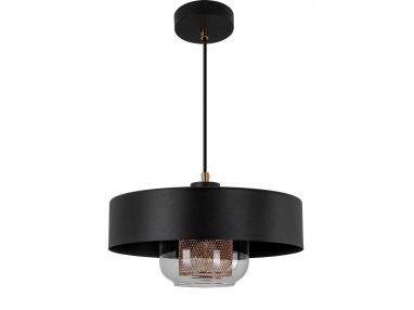 Czarna loftowa lampa wisząca MAGISANO z szerokim, prostym, metalowym kloszem