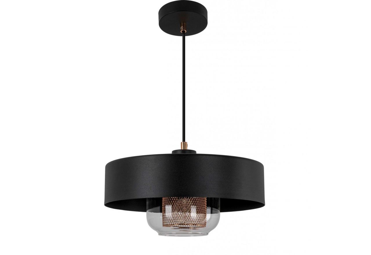 Czarna loftowa lampa wisząca MAGISANO z szerokim, prostym, metalowym kloszem