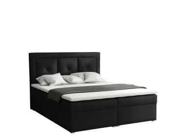 Nowoczesne łóżko kontynentalne z pikowanym wezgłowiem i pojemnikiem - MADERA PLUS BOX