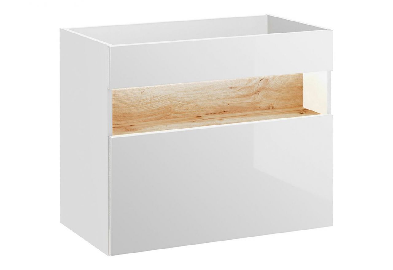 Wisząca szafka łazienkowa pod umywalkę 80 cm w nowoczesnym stylu - BELFOR / Biel Alpejska / Dąb Wotan / Biały połysk