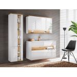 Praktyczna, wisząca szafka łazienkowa z lustrem 120 cm i oświetleniem LED - BELFOR / Biel Alpejska / Dąb Wotan / Lustro