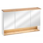 Praktyczna, wisząca szafka łazienkowa z lustrem 120 cm i oświetleniem LED - BELFOR / Biel Alpejska / Dąb Wotan / Lustro