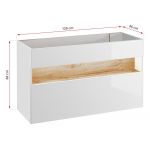 Nowoczesna, wisząca szafka łazienkowa pod umywalkę 120 cm z oświetleniem LED - BELFOR / Biel Alpejska / Dąb Wotan / Biały połysk