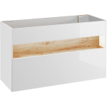 Nowoczesna, wisząca szafka łazienkowa pod umywalkę 120 cm z oświetleniem LED - BELFOR / Biel Alpejska / Dąb Wotan / Biały połysk